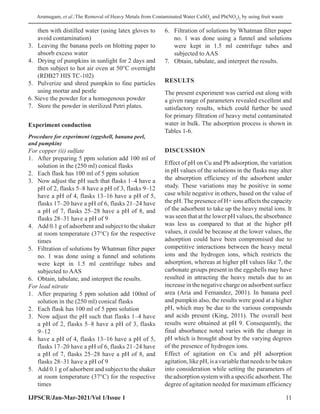 The Removal of Heavy Metals from Contaminated Water Copper Sulfate and ...