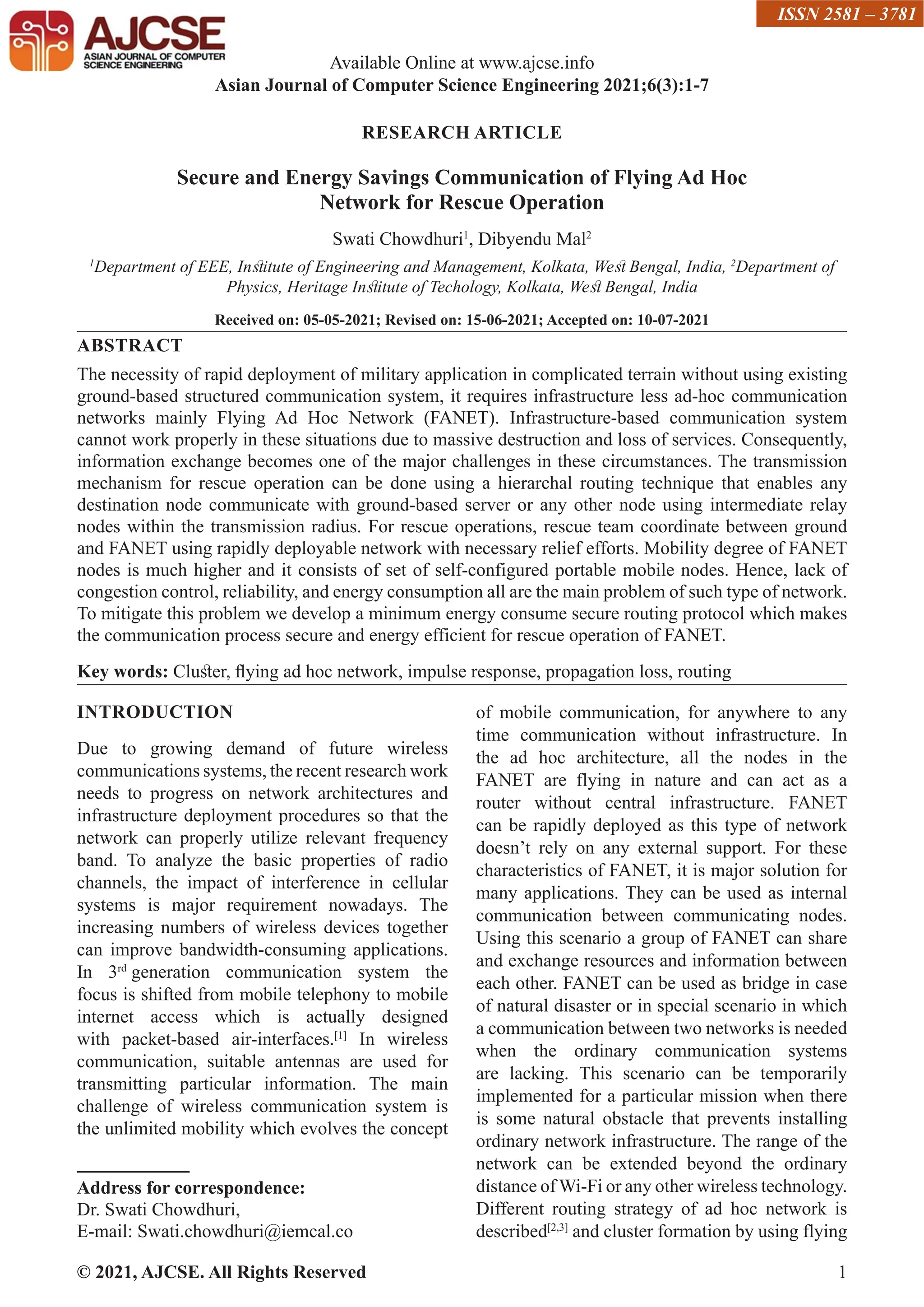 Secure and Energy Savings Communication of Flying Ad Hoc Network for ...
