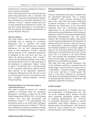 Pharmaceutical care performance of community pharmacies in a state in ...