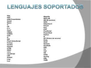 Lenguajes soportados