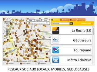 La Ruche 3.0GéotisseursFoursquareMétro EclaireurRESEAUX SOCIAUX LOCAUX, MOBILES, GEOLOCALISES
