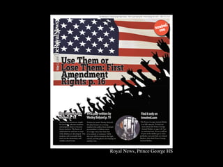 Vol. VIII Issue 4 - Prince George High School - 7801 Laurel Spring Rd - Prince George, VA 23875 - 804-733-2720




theRoyalNews
                                                                                                                                                                     i ed.
                                                                                                                                                                 trnwor
                                                                                                                                                                    cm




                         Use Them or
    Friday 1.22.2010



                         Lose Them: First
                         Amendment
                         Rights p. 16


                 Class inspires future                    VHSL play written by                                                             Find it only on
                 teachers p. 13                           Wesley Bolyard p. 19                                                             trnwired.com
                       Teachers for tomorrow, taught      Written by junior Wesley Bolyard,                                               The Prince George Animal Shelter
                       by Lisa Britt, educates students   the play focuses on a young                                                      is at full capacity. To ﬁnd out
                       and prepares them to become        student who suffers from multiple                                                 more about the Prince George
                       future teachers. The basics of     personalities. It follows more                                                    Animal Shelter on pgs. 6 & 7 go
                       child behavior and how to deal     of a tragic story line than that                                                 to trnwired.com. To see a full list
                       with children are developed. The   of a comedy or romance. VHSL                                                    of pets at the shelter, go to www.
                       students will eventually help      this year will be hosted at the high                                           petﬁnder.com and click on Animal
                       teach on the elementary and        school, and the players are hoping for                                         Shelters, then ﬁnd Prince George
                       middle school levels.              another win.                                                                   Animal Shelter.




                                                                                          Royal News, Prince George HS	

 