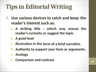 Editorial Writing Rspc EDITORIAL WRITING LECTURE FOR DSPC QUIRINO | PPTX