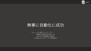 無事に自動化に成功
ちょっと大変だったところ…
両開きの回転方向の統一化
片引き戸の移動量の自動化
引き違い戸のグループの自動検出
 