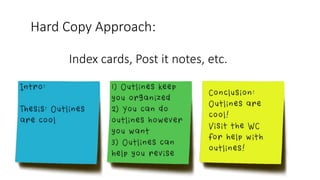 Hard Copy Approach:
Index cards, Post it notes, etc.
 
