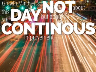 CONTINOUS
Growth Mindset is
Improvement
this NOTabout
DAYbut about
 