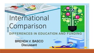 International
Comparison
DIFFERENCES IN EDUCATION AND FUNDING
BRENDA V. BASCO
Discussant
 