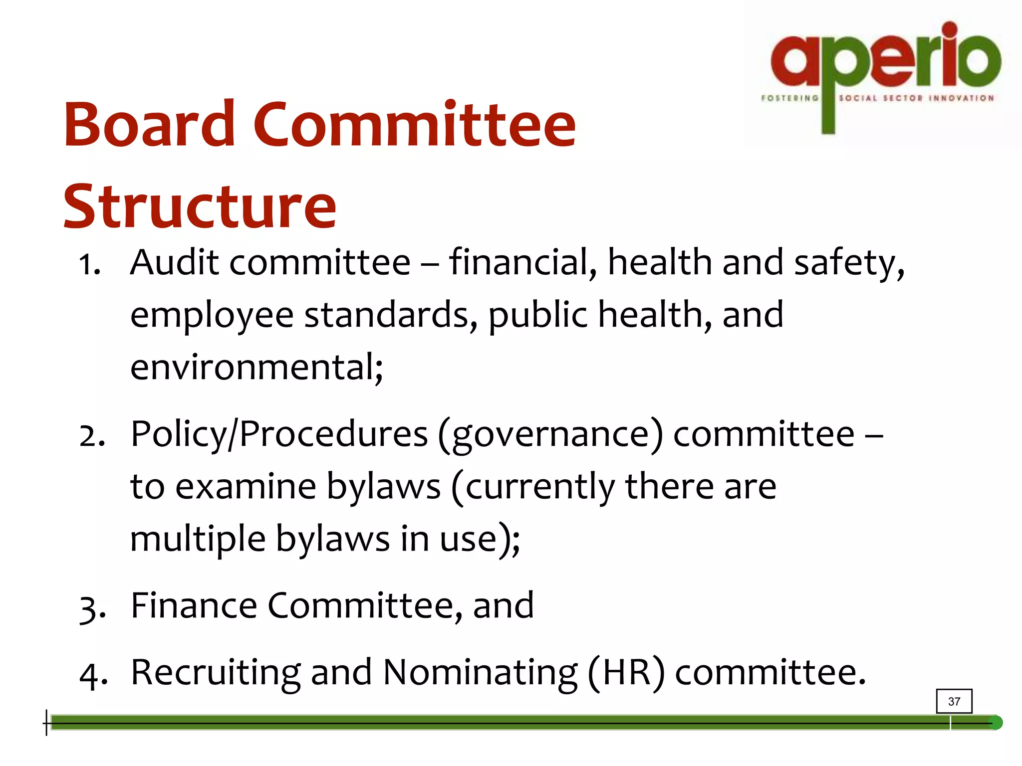 Board/Management SplitBoard role: set strategic plan and provide appropriate oversight;Management role: Execute the approved business plan within the oversight parameters set by the Board;Executive Director role: Responsible to the Board for the execution of the Strategy as defined by the annual Business PlanReport to the Board significant variances from the existing Business PlanManagement/Board liaison, andEnsure that joint planning cycle is conducted