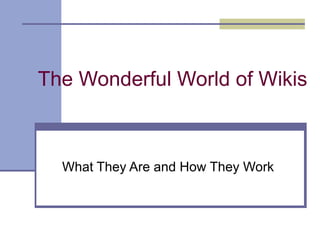 The Wonderful World of Wikis What They Are and How They Work 