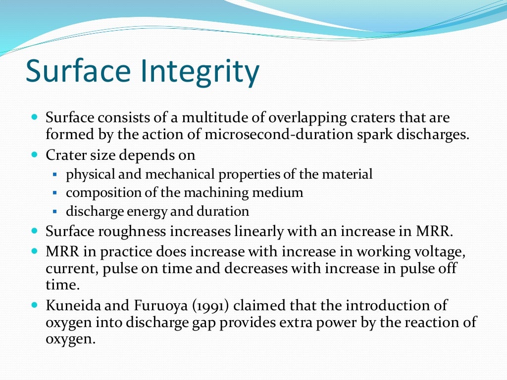 Edm surface finish and machining accuracy
