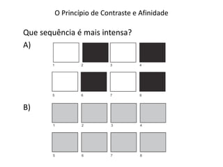O Princípio de Contraste e Afinidade
Que sequência é mais intensa?
A)
B)
 