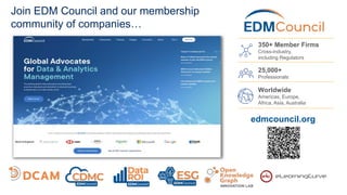 © 2023 EDM Council Inc.
38
Join EDM Council and our membership
community of companies…
Worldwide
Americas, Europe,
Africa, Asia, Australia
350+ Member Firms
Cross-industry,
including Regulators
25,000+
Professionals
edmcouncil.org
 