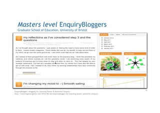 Masters level EnquiryBloggers
Graduate School of Education, University of Bristol
EnquiryBlogger: blogging for Learning Po...