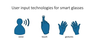User input technologies for smart glasses
gesturestouchvoice
 