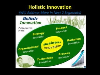 Holistic Innovation
(Will Address More in Next 2 Segments)
Holistic
 