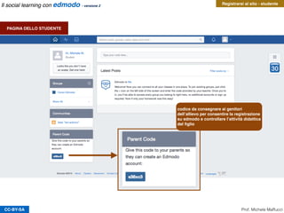 CC-BY-SA Prof. Michele Maffucci
Il social learning con edmodo - versione 2
codice da consegnare ai genitori
dell’allievo per consentire la registrazione
su edmodo e controllare l’attività didattica
del ﬁglio
PAGINA DELLO STUDENTE
Registrarsi al sito - studente
 