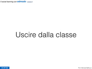 CC-BY-SA
Zaino
Prof. Michele Maffucci
Accesso allo zaino dello studente in cui
sono inseriti i propri documenti e link,
organizzati in cartelle. All’interno dello zaino
si trovano anche i materiali provenienti da
altri utenti.
Il social learning con edmodo - versione 2
 