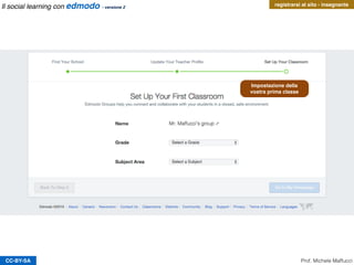 CC-BY-SA
registrarsi al sito - insegnante
Prof. Michele Maffucci
Impostazione della
vostra prima classe
Il social learning con edmodo - versione 2
 