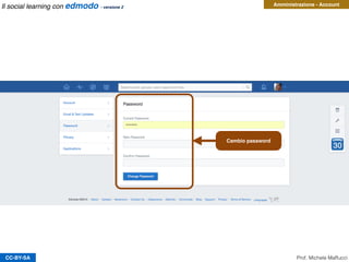 CC-BY-SA
Amministrazione - Account
Cambio password
Prof. Michele Maffucci
Il social learning con edmodo - versione 2
 