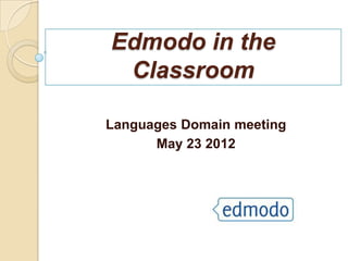 Edmodo in the
 Classroom

Languages Domain meeting
      May 23 2012
 