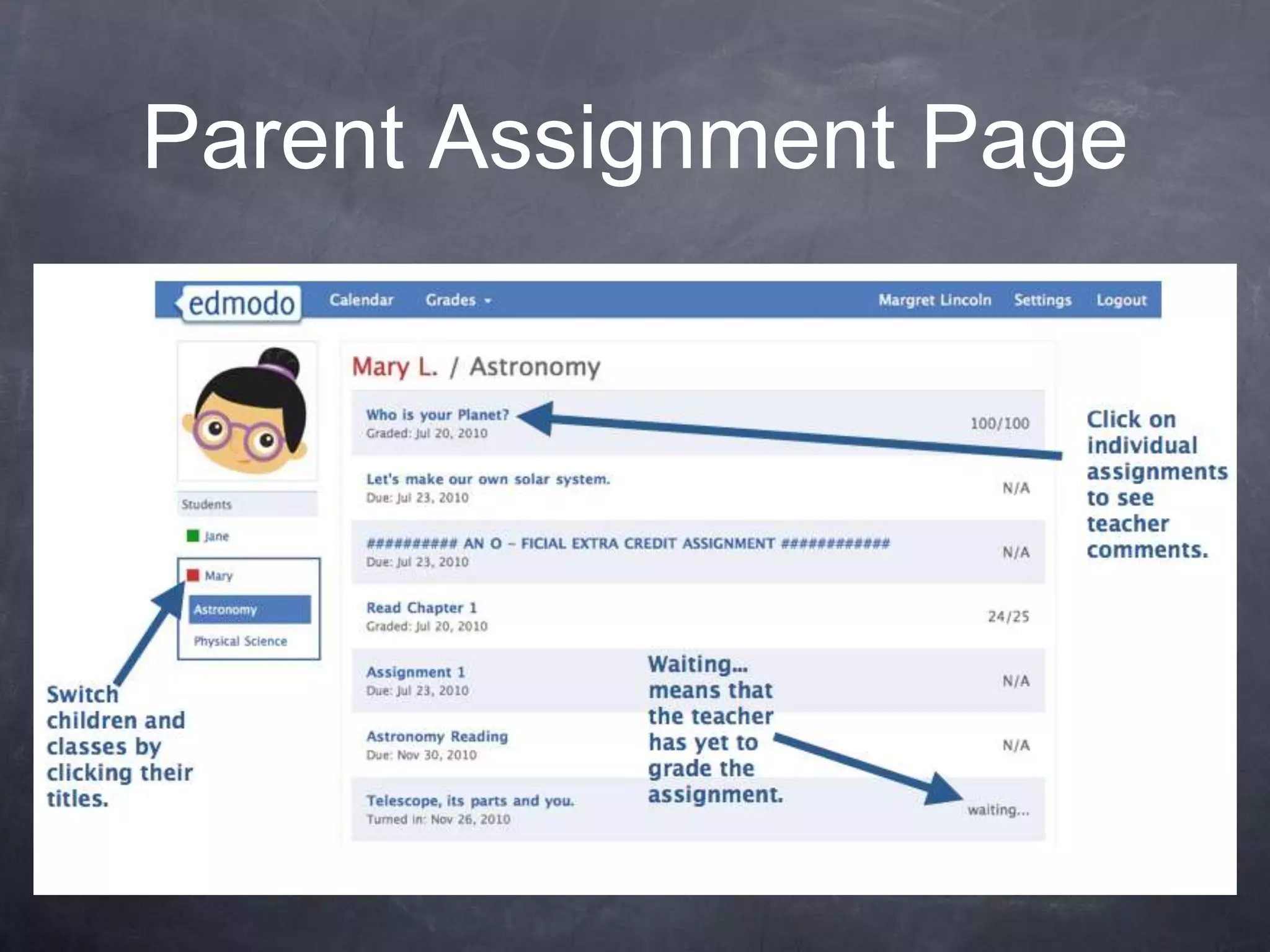 Parent Assignment Page
 