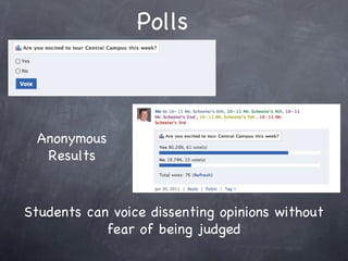 Polls Anonymous Results Students can voice dissenting opinions without fear of being judged 