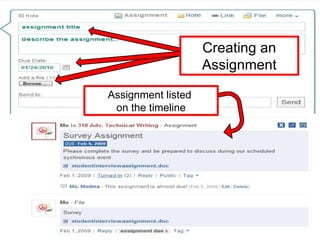 Assignment listed  on the timeline Creating an Assignment 