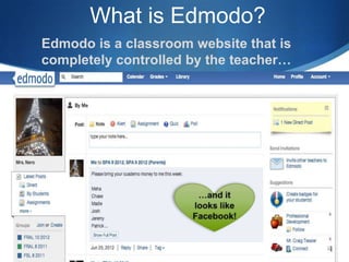 What is Edmodo?
Edmodo is a classroom website that is
completely controlled by the teacher…
 