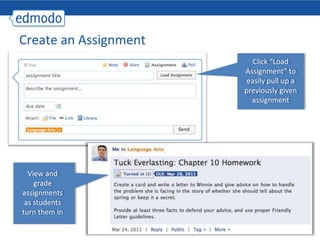 Post a MessageEmbed videos, attach files, links or any documents from your Edmodo Library collectionSelect to post a note, alert, assignment or pollSend a message to a group, or post direct messages to specific students or teacher connections