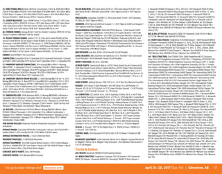 17Forup-to-date listingsvisit rbauction.com April 25–28, 2017 (Tue–Fri) | Edmonton, AB
12- DIRECTIONAL DRILLS: AstecDD2024 •Contractors • 2012  2008 Ditch Witch
JT4020 • Ditch Witch JT4020 • 2011 Ditch Witch JT3020M1 HDD • 2012 Ditch Witch
JT3020 Mach 1Crawler • 2011 Ditch Witch JT100 Crawler • 2014 Ditch Witch JT60 •
Vermeer D24X26 • 2008 Vermeer D7X14 • Vermeer D7X11A.
15- LOADER BACKHOES:Case 590SM Series 2 •Case 580SLSeries 2 • 2011Case
• Caterpillar 420D • 2008 JCB 4CX 4x4 • 2012 John Deere 410K• 2011 John Deere
410J • John Deere 410G • 2011 John Deere 310SJ • John Deere 310SG • 3- John
Deere 310SG 4x4 • John Deere 310SE 4x4 • Komatsu WB146-5L 4x4.
ALLTERRAIN CRANES: Demag AC160-1 160Ton 10x8x8 • Liebherr LTM1120 120Ton
10x6x8 • Liebherr LTM1080/1 100Ton 8x8x8.
15- ROUGHTERRAIN CRANES: GalionC125 12.5Ton 4x4 • Grove RT640C40Ton
4x4x4 • Grove RT630 30Ton 4x4x4 • Grove RT600E 50Ton 4x4x4 • IHCMF2574 25
Ton 4x4x4 • Link-Belt HSP8022 22Ton 4x4x4 • 2- 2008Tadano GR800XL-1 80Ton
4x4x4 •TadanoTR600XXL-4 60Ton 4x4x4 • 2008Tadano GR600XL-1 60Ton 4x4x4
•TadanoTR500XL-4 50Ton 4x4x4 •TadanoTR500XL-3 50Ton 4x4x4 • 2- 2008
Tadano GR500XL-1 50Ton 4x4x4 • 2008Tadano GR300XL-1 30Ton 4x4x4.
CRANES: Drott 85RM2 5TonCarry Deck.
COMPACTORS:Caterpillar 825G • Caterpillar 825CConverted From 826C•Caterpil-
lar 816B • 2009Caterpillar 815FSeries IISoil •Caterpillar 815B • 2- Caterpillar 815.
17- VIBRATORY PADFOOTCOMPACTORS: 2014 Bomag BW213PDH-4 • Bomag
BW142PDB • 3-CaterpillarCP563E •CaterpillarCP563D • 2008CaterpillarCP76 •
2012CaterpillarCP56 • DynapacCA362PD • DynapacCA302PD • 2008 Dynapac
CA262PD • DynapacCA262PD • DynapacCA152PD • 2008 Hamm 3412P •
Ingersoll-Rand • ProtecBoxer 107 • Superpac540.
24- VIBRATORYSMOOTH DRUM ROLLERS: 2- 2008 Bomag BW211D-40 • 3- 2012
Bomag BW145DH-40 • 3- BrosSPV735 • Case W602D •CaterpillarCS553 • 2013
CaterpillarCS56B • FergusonSP75B • 2009 Hamm 3412 • 2009 Hamm 3410 •
2- 2011 Hamm 3307 • 2009 Hamms 3412 • Ingersoll-RandSD70DTF •Superpac
6620 • 2012 VolvoSD116F • 2013 VolvoSD116DX • 2010 VolvoSD116DX 84 In. •
VolvoSD116DX 84 in • 2013 VolvoSD115E.
15-TANDEM ROLLERS: 2008 Ammann AV95-2 • Bomag BW190AD-4 Vibratory •
CaterpillarCB434 Vibratory •CaterpillarCB224CVibratory •CaterpillarCB214C
Vibratory • DynapacCC722 Vibratory • DynapacCC422 • DynapacCC222HF Vibra-
tory • 2- DynapacCC122 Vibratory • DynapacCC50A • Hamm • 2008 Lee-Boy 400
Vibratory • ProtecBoxer 226 Vibratory • Rosco Vibrastat III.
10- ROLLERS: 2009 Ammann AP240 8 Wheel • Bomag BW20R 8 Wheel • Bros
SP3000 9 Wheel Pneumatic• 2012CaterpillarCC34 4 WheelCombination •
DynapacCP271 9 Wheel • DynapacCP271 9 Wheel Pneumatic• DynapacCC142C
4 WheelCombination • DynapacCP21 7 Wheel • Ingersoll-RandCR32 4 Wheel
Combination •SakaiCMBI.
TOW BEHIND ROLLERS: GlobestarTandem SheepsfootCompactor •Tampo
Compactor.
ASPHALT PAVERS:Caterpillar AP1055B • Cedarapids • Gilcrest 2813730-813RT •
LeeBoy L8816T • 2011 Lee-Boy 8515B • 2015 Weiler P385ACrawler.
ASPHALT DISTRIBUTORTRUCKS: 2- Ford C7000 Hot Patch.
PAVEMENT PROFILERS: 2-CMI RS500 Reclaimer.
ASPHALT EQUIPMENT: 2014 ARS Asphalt ReheatSystem • 2015Cimline Magma
230 Gen 4 290000 BTUT/ACrackSealer • HauckLHO 100 105B Oil Heater • Qty of
Standard HavensSilos • Qty of Dust Return Augers.
CONCRETE BATCH PLANTS: Ross 100 Portable.
CONCRETE PAVERS: 2015 Masalta MCD-4Screed.
FELLER BUNCHERS: 2012 John Deere 953K • 2- 2012 John Deere 953KXT • 2011
John Deere 953K • 2009 John Deere 903J • 2012Tigercat L870C• 2012Tigercat
845C.
PROCESSORS:Caterpillar 320CFM • 2- 2014 John Deere 2154D • 2012 Komatsu
PC200LL-8 • 2012Tigercat H855C.
SKIDDERS: 2014Tigercat 630E 4x4 Grapple • 2- 2012Tigercat 630D 4x4 Grapple •
2011Tigercat 620D 4x4 Grapple.
ENVIRONMENTAL EQUIPMENT: 2008 ASV PT100 Mulcher • 2008 Bandit 150XP
Chipper • 2009 Bron 440 Mulcher • 2012 Bron 275Crawler Mulcher • 2012CMI
HurricaneC250Crawler Mulcher • 2011CMI C250 Hurricane Mulcher • DoskoS/A
MulchingChipper • 2008 Gyro-TracGT25XP Mulcher • Hydro-Ax 621B 90 In. 4x4
BrushCutter • Kodiak Kutter B425 Mulcher • 2009 Risley Eclips EX400 Mulcher •
2009Salco PTOChipper •Thermotron F12CHV55LN2 EnvironmentalTestChamber •
2012 Vermeer BC1200XLS/AChipper • 30Yard Garbage/Recycle Bin • 4- Unused -
2017 Heavy Duty 3 PTO Wood Chipper.
JAWCRUSHERS: Kue-Ken 2036 • 2014Telsmith 22x38 Portable.
CONECRUSHERS: Allis-Chalmers 36-Hydrocone 37 In. Portable • CEC450 Closed
Circuit Portable • 2014TelesmithClosedCircuit Portable.
IMPACTCRUSHERS: VSI 66 In.Skid Mtd.
SCREEN PLANTS:Clemro 6x20Twin 6 x 20 Ft 3 DeckClosedCircuit •Clemro 6x20
5x16TwinClosedCircuit Incline •Clemro 6X20 6 x 20 Ft • Finlay 1 DeckHorizontal
Trommel • Kolberg 4 x 8 Ft 2 DeckPortable Wet • MormakWP-6162-BF 6 x 16 Ft 2
DeckPortable Wet • 2008 Precision Engineered Prod 2618VMS/ATray Deck6 x 18
Ft • 2012TerexCedarapidsCRS6203FV 6 Ftx 20 Ft 3 DeckPortable • 7 Ft 4 In. x 10
Ft 4 In. 2 DeckPortable.
SANDSCREWS: Kolberg Pioneer 7108-32P 44 In. 32 FtTwin Fine MaterialClassifier.
FEEDERS: 2015 Olson 15Yard Portable • 2014 RD Olson 15CuYd Portable • 2-
Unused - GS-18 8 x 11 Ft Grizzly • 8 x 11 FtScreen Grizzly • Unused - 7 x 10 Ft Grizzly
• Unused - 5 x 9 Ft Grizzly • Unused - 5 x 7 Ft Grizzly.
24- CONVEYORS:CEC06448 36 In. x 80 FtStacking •Clemro 36 In. x 140 FtTele-
scopicRadialStacking •Custombuilt 41 In. x 37 Ft 6 In.S/ASurge Bin •Custombuilt
30 In. x 60 Ft Portable • 2009 Groundworx 36 In. x 100 Ft Portable RadialStacking
• Kolberg Pioneer 36 In. x 60 Ft RadialStacking • Kolberg Pioneer 47-3660S 36 In.
x 60 FtStationaryTransfer • 3- KPI-JCI 36 In. x 70 Ft Portable RadialStacking • 2010
Masaba Magnum 36 In. x 150 FtTelescopicPortable RadialStacking • Masaba 36
In. x 63 Ft Portable RadialStacking • 2012 Nor-Tech 36 In. x 60 Ft Portable • 2014
RD Olson 36 In. x 60 FtTripleStackPack• 2- RD Olson 36 In. x 60 FtStackable
• 2015 RD Olson 36 In. x 40 FtSandSplitter • 2- Unused - 2017SuperConveyor
Canada 3660 36 In. x 60 Ft RadialStacking • 2- Unused - 2017SuperConveyor
Canada 3650 36 In. x 50 Ft RadialStacking • 2008Terex M85 RadialStacking
Conveyor • 36 In. x 8 FtCrossbelt Electro Magnet • 36 In. x 7 Ft Electro Magnet.
SCALES: 2- Unused - 2017 10Ton Digital Floor • 3- 10000 Lb Floor • 10000 Lb •
2- Unused - 2017 100Ton.
CONTROLVANS: 2014 Hyundai V12530152-AJS 35 FtT/ATower •Tristate 45 KW
Tower.
AGGREGATE EQUIPMENT:Cutler Hammer Electro 54 In. Magnet •Square Electro 48
In. Magnet • Electro 36 In. Magnet • Qty of Unused - FineStainlessSteelScreens •
5 x 5 FtS/A Hopper.
Truckstrailers
LOGTRUCKS: KenworthT800BT/ASelf-LoadingSleeper.
45- WINCHTRACTORS: FreightlinerColumbia 120T/ASleeper • 2011 Kenworth
W900T/ASleeper • Kenworth W900T/A • KenworthT800BTri DriveSleeper •
3- KenworthT800BT/ASleeper • 2013, 2012  2- 2011 KenworthT800Tri Drive
Sleeper • 2- KenworthT800Tri Drive Sleeper • KenworthT800Tri Drive • 2- 2014,
3- 2013, 2- 2012  2011 KenworthT800T/ASleeper • 3- KenworthT800T/A
Sleeper • 2011 KenworthT800T/A • 4- KenworthT800T/A • KenworthC500BT/A
• KenworthC500T/A • KenworthT/A • MackRB688ST/A • 2- Peterbilt 378T/A
Sleeper • 2014 Peterbilt 367Tri Drive Sleeper • 2008 Peterbilt 367T/ASleeper
• 2012  2008 Peterbilt 367T/A • Peterbilt 357T/A • Western Star 4964FT/A •
2013 WesternStar 4900SBT/A • WesternStar 4900FAT/ASleeper • WesternStar
4864-2T/A.
BED  RIG-UPTRUCKS: KenworthC500BT/A • KenworthC500T/AT/A • Mack
CL713T/A • WesternStar 4964SXT/AT/A 8x6.
23- HEAVY HAULTRUCKS: Freightliner FLD120SDSleeper • 2009 Kenworth W900
T/ASleeper • KenworthT800BT/ASleeper • 2- 2015, 2013  2009 KenworthT800
Tri Drive Sleeper • 2- 2015  2008 Peterbilt 367Tri Drive Sleeper • 2013 Peterbilt
367Tri Drive • 2008 Peterbilt 367T/ASleeper • 3- 2013, 2- 2012, 2009  2008
WesternStar 4900SATri Drive Sleeper • 2- WesternStar 4900SATri Drive Sleeper •
2012 WesternStar 4900SATri Drive • WesternStar 4900FAT/A.
147-TRUCKTRACTORS: FordCF8000S/A • 2008 Freightliner M2112 Business
ClassT/A • 2013 FreightlinerCoronado 122SDT/A • 2- Freightliner FLD120SDT/A •
Freightliner FLD120T/A • 2008 FreightlinerColumbia 120SleeperT/A • 2- Freight-
linerColumbia 120SleeperT/A • 2009 FreightlinerColumbia 120T/A • 2- Freight-
linerClassic120SleeperT/A • 2009 FreightlinerCascadiaSleeperT/A • GMCC7500
S/A • 2009 International 9900ISleeperT/A • 2- International 9900ISleeperT/A •
International 9900IT/A • International 9400ISleeperT/A • International 9400T/A
• International 9200IT/A • 3- International 9200T/A • International 8600TranStar
T/A • 2009 International 7600T/A • International 4900S/A • International 4700
T/A • International 4700S/A • 2013 International ProStar+ Eagle SleeperT/A •
4- 2014  2012 International ProStar+ SleeperT/A • 2011 International ProStar
NaviStarSleeperT/A • 2010 International ProStar LimitedSleeperT/A • 2013
International ProStar Eagle SleeperT/A • 2009 International ProStarSleeperT/A
• 2015 International LoneStarSleeperT/A • 2012 KalmarS/A • KalmarS/A • 2-
KenworthT2000SleeperT/A • Kenworth W900BSleeperT/A • 3- Kenworth W900
SleeperT/A • 2010 Kenworth W900T/A • 2008 KenworthT800BT/A • 3- Kenworth
T800BT/A • 2- 2008 KenworthT800Tri Drive Sleeper • KenworthT800Tri Drive
Sleeper • 2012 KenworthT800Tri Drive • 3- KenworthT800Tri Drive • 2- 2015,
2010  2009 KenworthT800SleeperT/A • 4- KenworthT800SleeperT/A • 2- 2012
 2011 KenworthT800T/A • 3- KenworthT800T/A • KenworthC500BT/A • 2013
KenworthT370T/A • 2008 KenworthT/A • MackCL713SleeperT/A • MackR688ST
T/A • 2- 2013 MackCXU613Tri Drive • 2010 MackCXU613 SleeperT/A •2- 2011
 2- 2010 MackCXU613T/A • MackCL613T/A • 2013 MackCHU613SleeperT/A
• MackCH613SleeperT/A • MackCH613T/A • 3- MackCXN VisionT/A • Ottawa
S/A • 3- 2014 Peterbilt 579 SleeperT/A • 2016 Peterbilt 567T/A • 2016  2010
Peterbilt 389SleeperT/A • 2013  2008 Peterbilt 388Tri Drive Sleeper • 2013,
2012  2011 Peterbilt 388SleeperT/A • 2- 2012 Peterbilt 388T/A • Peterbilt 387
T/A • 2008 Peterbilt 386SleeperT/A • Peterbilt 386T/A • Peterbilt 379SleeperT/A
• 2- Peterbilt 378SleeperT/A • Peterbilt 377SleeperT/A • 2- 2013  2009 Peterbilt
367SleeperT/A • 2014 Peterbilt 367T/A • 2011 Peterbilt 365SleeperT/A • 2013
PeterbiltSleeperT/A • PeterbiltT/A • 2-Sterling A9500T/A •SterlingT/A • Volvo
VTT/A • Volvo VNL630SleeperT/A • Volvo VNL64TSleeperT/A • 2010 Volvo VNL
SleeperT/A • Volvo VNLSleeperT/A • WesternStar 5800SleeperT/A • WesternStar
4964SXSleeperT/A • WesternStar 4964SXT/A • WesternStar 4964FXT/A • 2014
WesternStar 4900SBTri Drive • WesternStar 4900SATri Drive • 3- WesternStar
4900SASleeperT/A • 2014  2012 WesternStar 4900FASleeperT/A • 2- Western
Star 4900FASleeperT/A • 2014 WesternStar 4900FAT/A • WesternStar 4900EX
SleeperT/A • 2010 WesternStar 4900EXT/A • WesternStarSleeperT/A • Western
StarT/A.
 