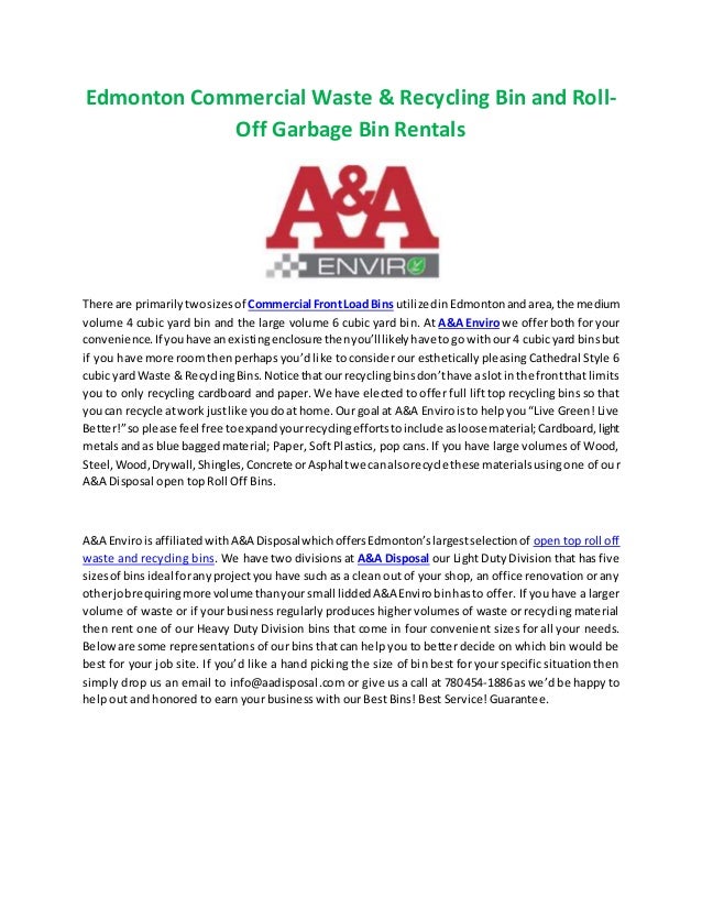 Edmonton Commercial Waste & Recycling Bin and RollOff Garbage Bin Rentals