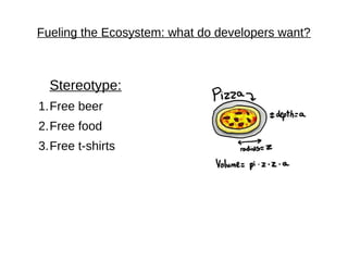Fueling the Ecosystem: what do developers want?



  Stereotype:
1.Free beer
2.Free food
3.Free t-shirts
 