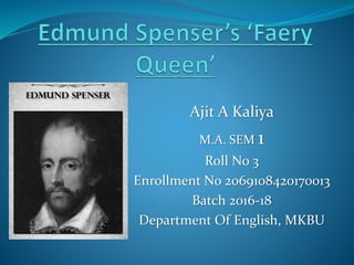 Ajit A Kaliya
M.A. SEM 1
Roll No 3
Enrollment No 2069108420170013
Batch 2016-18
Department Of English, MKBU
 