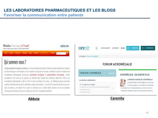 10
LES LABORATOIRES PHARMACEUTIQUES ET LES BLOGS
Favoriser la communication entre patients
Abbvie Carenity
 