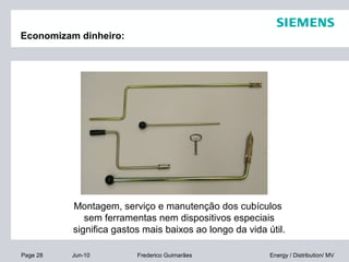 Page 28 Jun-10 Energy / Distribution/ MVFrederico Guimarães
Montagem, serviço e manutenção dos cubículos
sem ferramentas nem dispositivos especiais
significa gastos mais baixos ao longo da vida útil.
Economizam dinheiro:
 