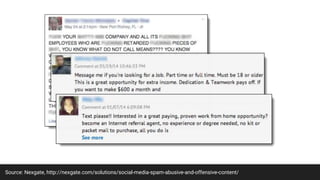 Source: Nexgate, http://nexgate.com/solutions/social-media-spam-abusive-and-offensive-content/
 