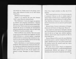 pra locului roz. Credea acest om de gtiin!6, inteli-
gent, peste m6Suri de serios ca nu vede nimeni
acest lucru.
RoboCop se opri din ginduri.
'dcesta e un material din care sint formate
visele", spuse Roosvelt zimbind fericit.
Vise. Substantiv O serie de imagini sau ginduri
in creierul unei persoane somnolente; o fantezie
fArd sens; o viziune. El reflectd asupra acestui fapt.
Nu avea vise. Pentru acest lucru nu era programat.
inclind din cap gi se concentrd s6 maxim alizeze
actiunea sistemului sdu audio. Putu sa vad6 vocea
lui Morton, de partea cealaltd a ugii.
Vocea lui Morton suna mindr6. "Noi avem acest
ce este mai bun din ambele lumi. Reflexele cele mai
rapide imbinate cu o tehnici rapidi, o congtiinll
computerizatd qi cunogtinle deja existente in inte-
riorul lui, ale unui fost polifist. Domnii mei imi dali
voie sd vi-l prezint pe Robo0op."
Ugile se deschiserd, el intr6 iniuntru gi analizi
incdperea. Date incepuri s6-i treaci prin fatd ochi-
lor, deasupra gi dedesubtul cimpului s6 vizual pro-
priu-zis. incaperea era de 7xL4 metri gi masa din
mijloc masura 5x1,70 metri._ 20 de oameni erau
agezati la mas6. Manageri ai Omni Consumer
86
Prod. De-a lungul perelilor se aflau alli 30 de
barba{i.
Fdcu 4.paqi inainte pe covor. Covorul era gros de
5 centimetri. Morton se afla in celalalt capat al
mesei,lingi un b6rbat cdrunt, zimbdre! qi 2 gener-
ali de armat6, colegul lui Morton il studie pe Robo-
Cop. F"oboCop se intoarse qi vdzu un berbat cu o
privire intunecatd, care era aqezat in partea opusA
a mesei.
Richard Jones. Director indrumdtor al Compar-
timentului de Proiecte de Siguranld. Virsta: 51.
Lud seamd. de comportarea b6rbalilor adunali
aici. Unul dupd altul se ridicard sd iqi bati palmele
una de alta qi pe lingi asta zimbird copildros.
Aplauze. qtia cd acest ropot era pentru el. Dar nu
avea habar de ce,
Doctorul Roosevelt fdcu semn din cap qi RoboCop
se intoarse pentru a pdrdsi inciperea. EI trecu pe
lingi o oglindd mare qi se vizu pentru prima datd.
Nu rdmase locului din aceastd cauzit dar relinu
imaginea in creierul siu.
Era mare . Lat in umeri. Purta un echipament
mare din mai multe pdrli - o uniformd polilieneascd
transformatd. Miinile sale pdreau a fi uriaqe.
Aproape prea mari pentru bralele de care atirnau.
87
 