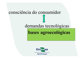 consciência do consumidor
demandas tecnológicas
bases agroecológicas
 