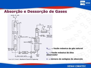 Absorção e Dessorção de Gases
Vn+1  Vazão mássica de gás natural
L0  Vazão mássica de óleo
absorvedor
n  número de estágios de absorção
 