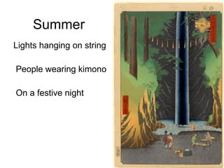Summer Lights hanging on string People wearing kimono On a festive night 