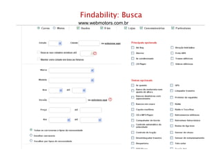 Findability: Busca
www.webmotors.com.br
Rio de Janeiro – junho de 2012
 