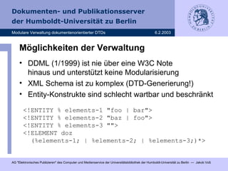 Dokumenten- und Publikationsserver
der Humboldt-Universität zu Berlin
Modulare Verwaltung dokumentenorientierter DTDs 6.2....