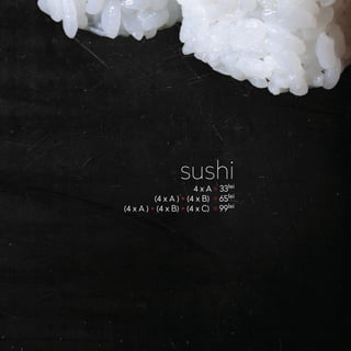 sushi
4 x A = 33lei
(4 x A ) + (4 x B) = 65lei
(4 x A ) + (4 x B) + (4 x C) = 99lei
 