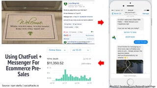 Using ChatFuel +
Messenger For
Ecommerce Pre-
Sales
Source: ryan skelly | socialhacks.io #tcs2017 facebook.com/RolandFrasierPage
 