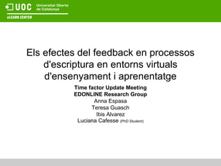 Els efectes del feedback en processos d'escriptura en entorns virtuals d'ensenyament i aprenentatge Time factor Update Meeting EDONLINE Research Group Anna Espasa Teresa Guasch Ibis Alvarez Luciana Cafesse  (PhD Student) 