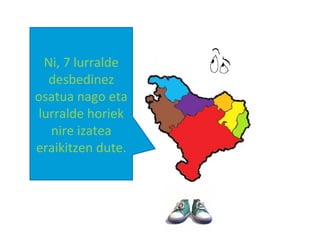 Ni, 7 lurralde desbedinez osatua nago eta lurralde horiek nire izatea eraikitzen dute. 