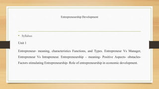 Entrepreneurship Development Unit 1 | PPTX