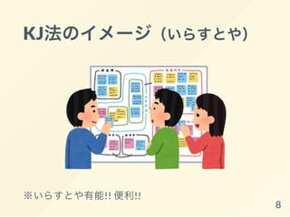 KJ法のイメージ（いらすとや）
※いらすとや有能!! 便利!!
8
 