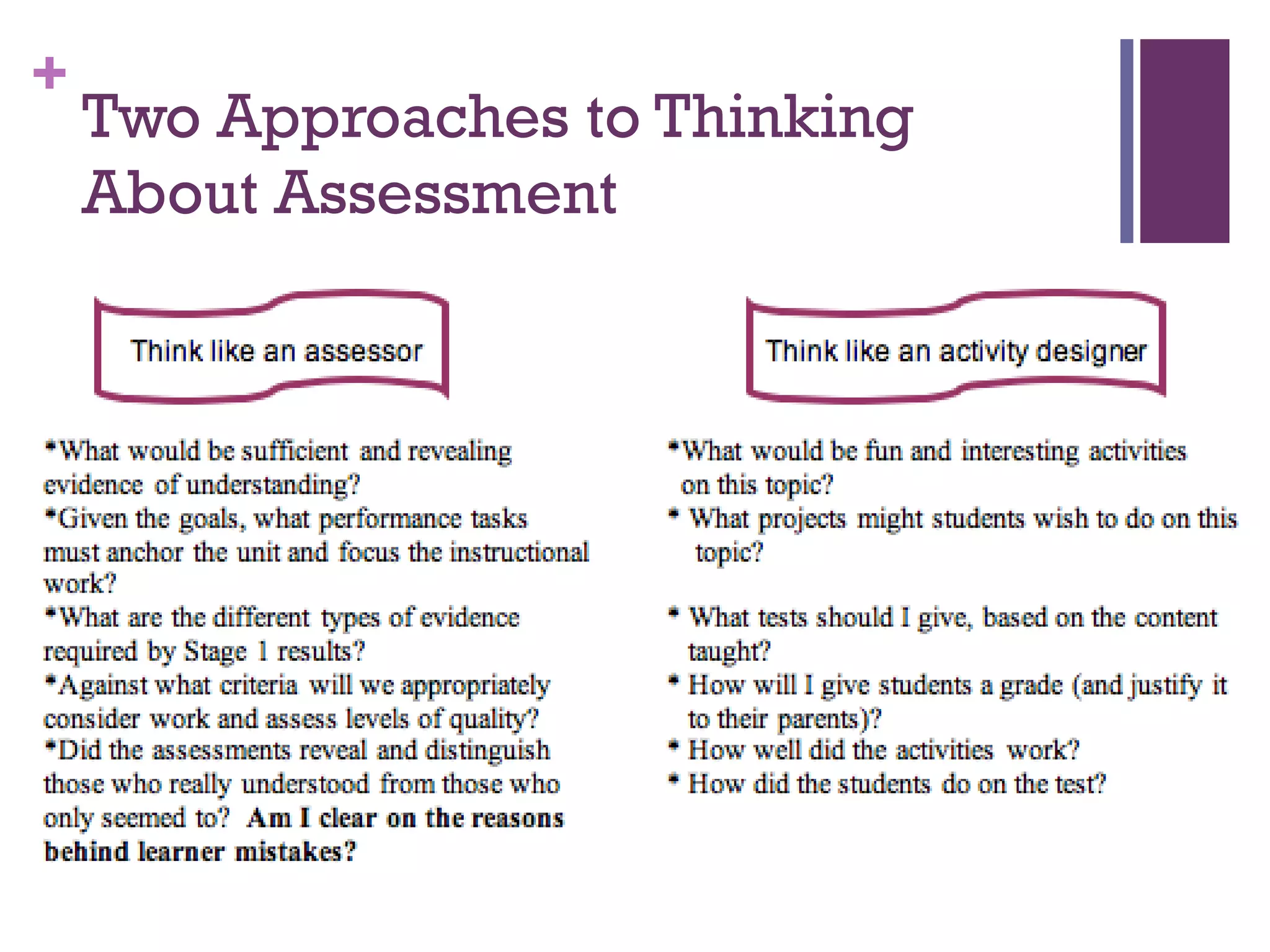 +
    Two Approaches to Thinking
    About Assessment
 