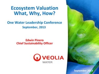 Ecosystem Valuation
What, Why, How?
One Water Leadership Conference
September, 2013
Edwin Pinero
Chief Sustainability Officer
September 2013
 